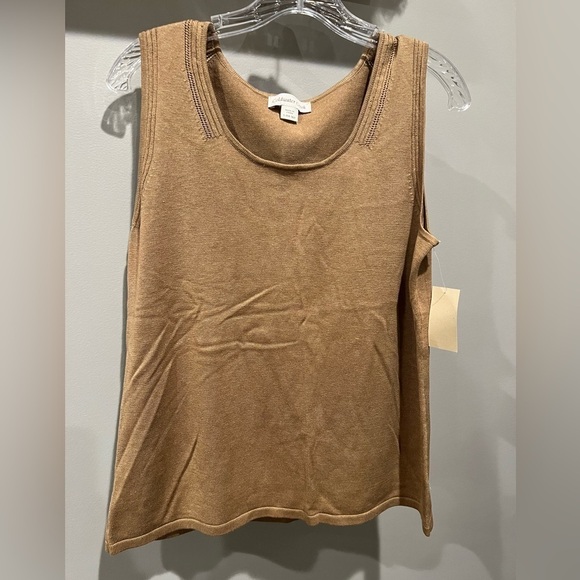 NWT Women’s Coldwater Creek Silk and Cotton Blend Tan Sweater Shell Size L - Picture 1 of 9